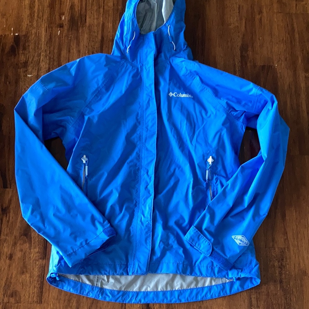 Columbia Omnitech Waterproof Blue Rain Jacket Women’s Size Extra Small XS EUC